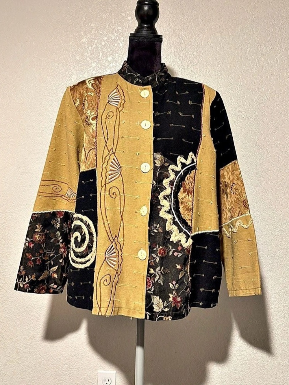 Indigo Moon Women's Patchwork Jacket Gold & Black Size 1X